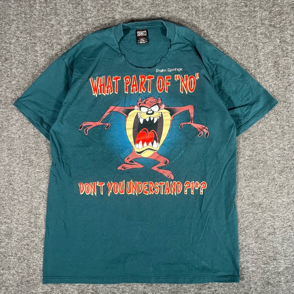 Vintage 90s Looney Tunes Taz Shirt Sherry's Best Teal Graphic Tee Large 1993
